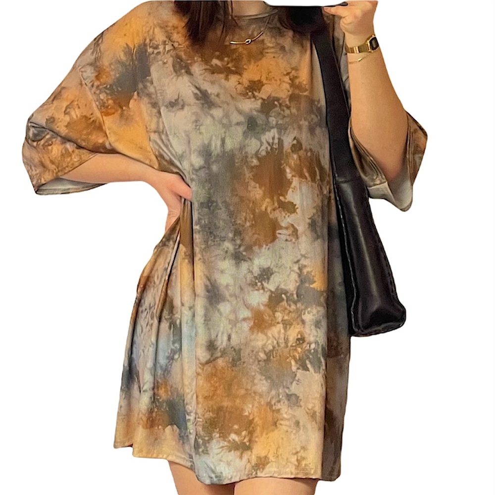 Missguided Toe Dye Print Ribbed Mini T-shirt Dress